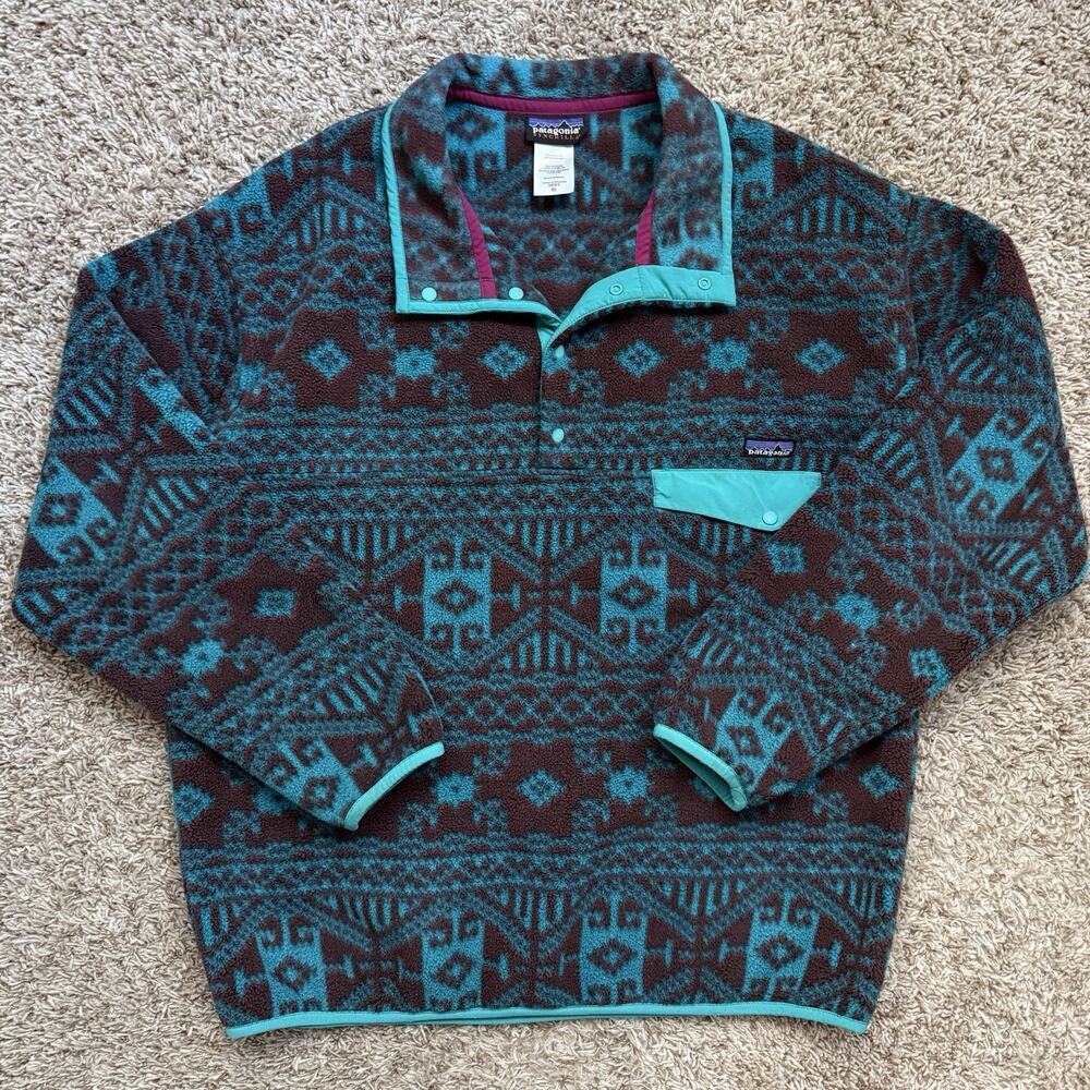 Patagonia Synchilla Fleece Jacket Snap T Tribal Aztec Blue Brown Men’s Size XL